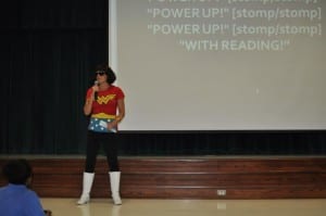 "Power Up With Reading" Pep Rally held at Golden Terrace Elementary School by media specialists Tiffany Weeks