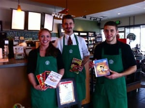 K is for Kids wishes to thank all the Starbucks partners who have collected books for Collier County children every year during our Bring a Book, Bring a Friend for Children's Literacy Month. Thanks to Starbucks, K is for Kids is now addressing children's needs in Lee County, too. Since October of 2008, when we launched our first county-wide book drive under the umbrella of K is for Kids Foundation, Starbucks partners have collected thousands of books. Shown above, Starbucks partners at Berkshire Lakes show a few books of the bounty they received, much of which, they reported, were from one mom who donated boxes to the cause. 