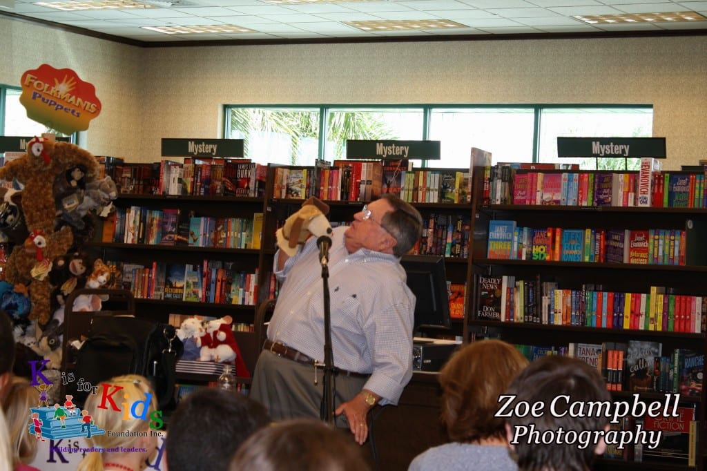 Jim McKenna Book Fair 2014 bending with Puppet IMG_8724-2