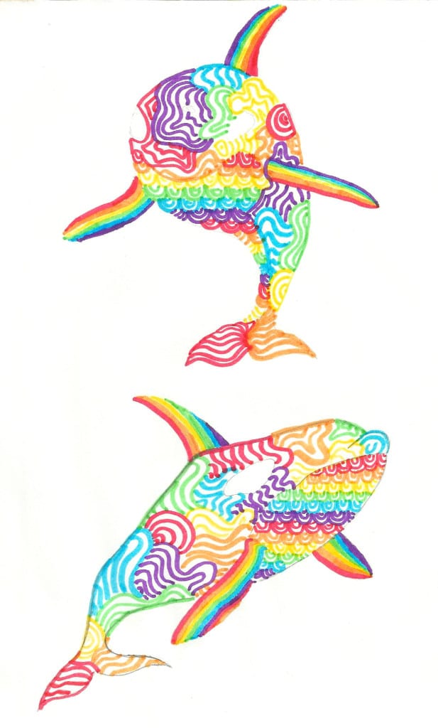 Art by Stephanie Ali - Rainbow Whales