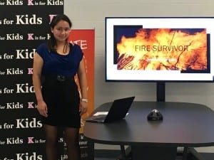 Aracely Aguilera took third place in K is for Kids' 3rd Annual YES Comp. 2016 (Young Entrepreneur Scholarship Competition) with her business proposal for Fire Survivor.