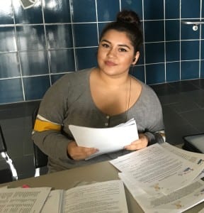 Amy Teran at model and volunteer sign-up table at K is for Kids 5th annual Teen Fashion Show, Feb. 2016